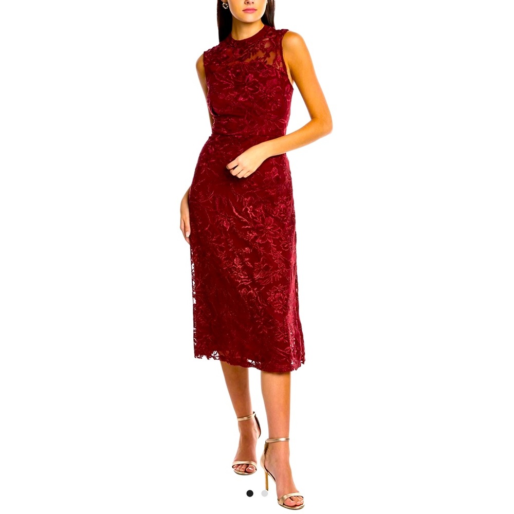 JS Collections Joy Mock Neck Midi Lace Dress Merlot/Burgundy Size 4 NWOT